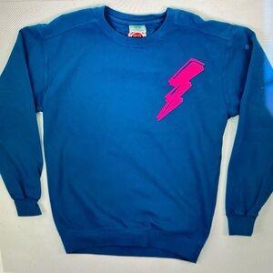 Comfort Colors Teal Sweater with Magenta Lightning Bolt